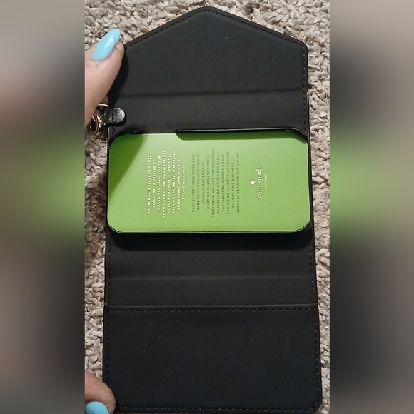 🖤 Kate Spade New York Black Leather Wristlet Card Holder Tech Case NWT - Picture 5 of 6